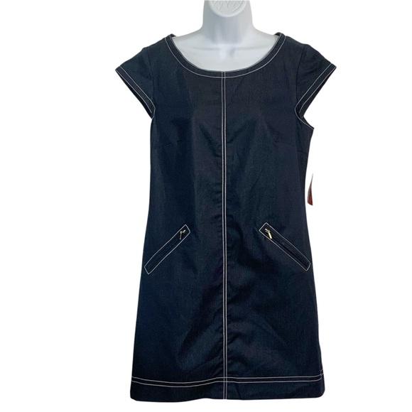 R&K Originals Navy Shift Dress with White Contrast Stitching Sz 12 - Picture 1 of 5